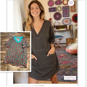 Charlie V Neck Dress Lounge Dress Blue and Pink Floral